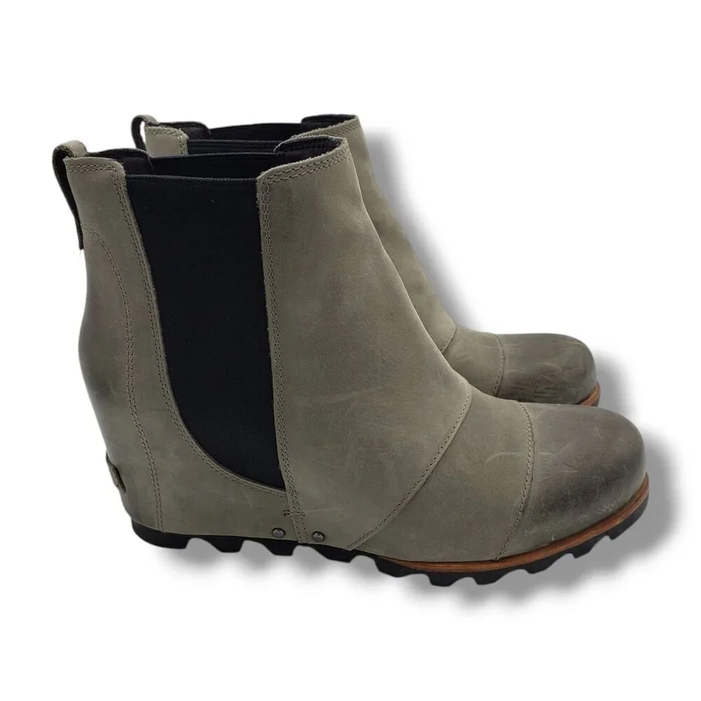 Sorel Lea Wedge Chelsea Boots Womens 11 Waterproof Leather NL2704-089 Grey